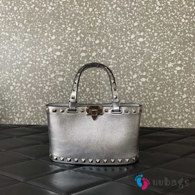 Uubags Valentino Garavani Rockstud Mini Bag In Silver Metallic Calfskin 18.5x12.5x5.5cm - 1