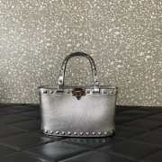 Uubags Valentino Garavani Rockstud Mini Bag In Silver Metallic Calfskin 18.5x12.5x5.5cm - 1