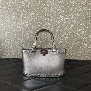 Uubags Valentino Garavani Rockstud Mini Bag In Silver Metallic Calfskin 18.5x12.5x5.5cm