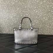 Uubags Valentino Garavani Rockstud Mini Bag In Silver Metallic Calfskin 18.5x12.5x5.5cm - 5