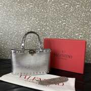 Uubags Valentino Garavani Rockstud Mini Bag In Silver Metallic Calfskin 18.5x12.5x5.5cm - 3