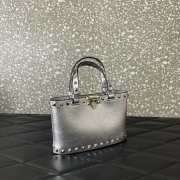 Uubags Valentino Garavani Rockstud Mini Bag In Silver Metallic Calfskin 18.5x12.5x5.5cm - 2
