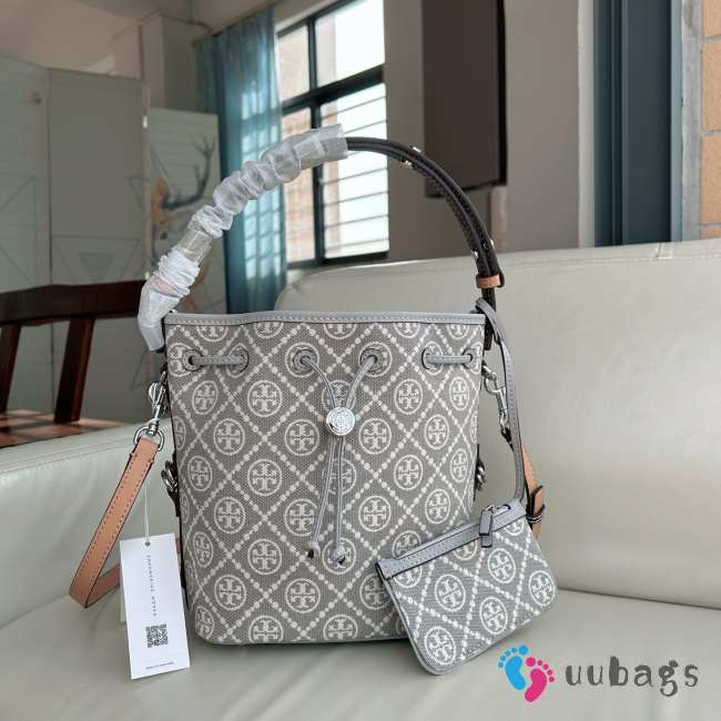 Uubags Tory Burch T Monogram Utility Bucket Bag In Grey 18x12x21cm - 1