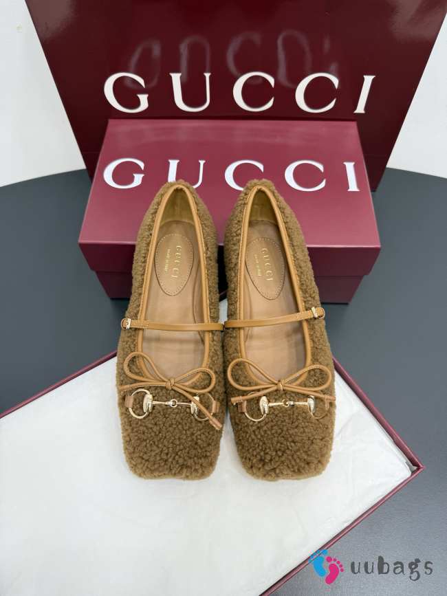Uubags Gucci Horsebit ballet flat brown merino wool - 1