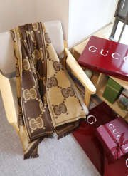 Uubags Gucci GG Wool Jacquard Scarf Beige And Brown 45x195cm. - 1