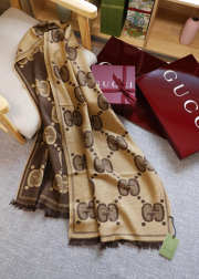 Uubags Gucci GG Wool Jacquard Scarf Beige And Brown 45x195cm. - 4