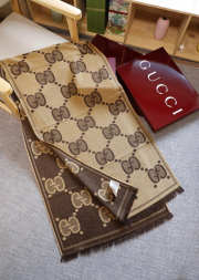 Uubags Gucci GG Wool Jacquard Scarf Beige And Brown 45x195cm. - 3