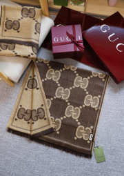 Uubags Gucci GG Wool Jacquard Scarf Beige And Brown 45x195cm. - 2