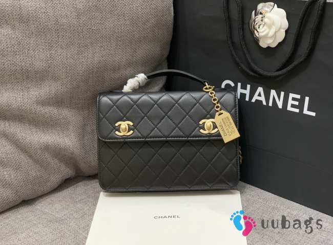 Uubags Chanel Vintage Black And Gold Double CC Turn Lock Bag 25cm - 1