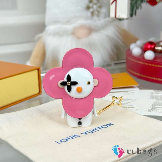 Uubags Louis Vuitton Porte Cle Vivienne Snowman Key Holder Bag Charm In Pink/ White - 1