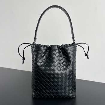 Uubags Bottega Veneta Intrecciato Biblioteca Bucket Bag In Black Soft Intrecciato Leather 33x24x14cm