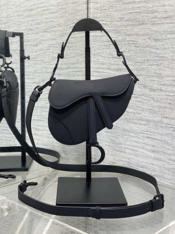 Uubags Dior Mini Saddle Bag with Strap Black Ultramatte Calfskin 19.5x6x15cm
