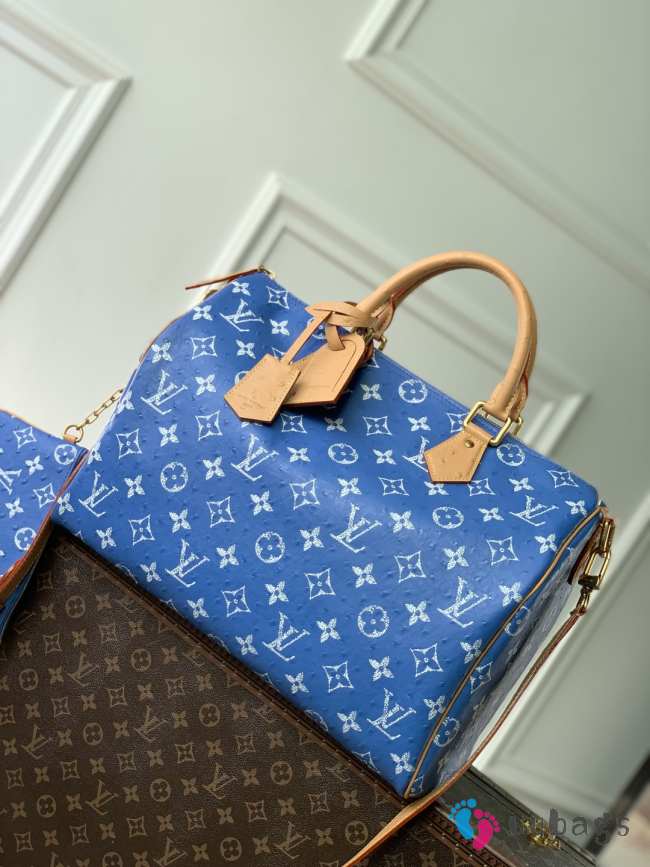 Uubags ouis Vuitton N88228 Speedy P9 40 Monogram Bag In Blue Ostrich Leather 40x26x23cm - 1