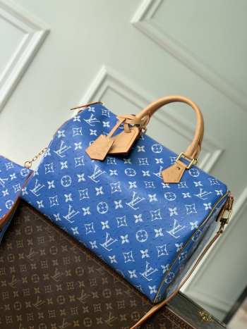 Uubags ouis Vuitton N88228 Speedy P9 40 Monogram Bag In Blue Ostrich Leather 40x26x23cm