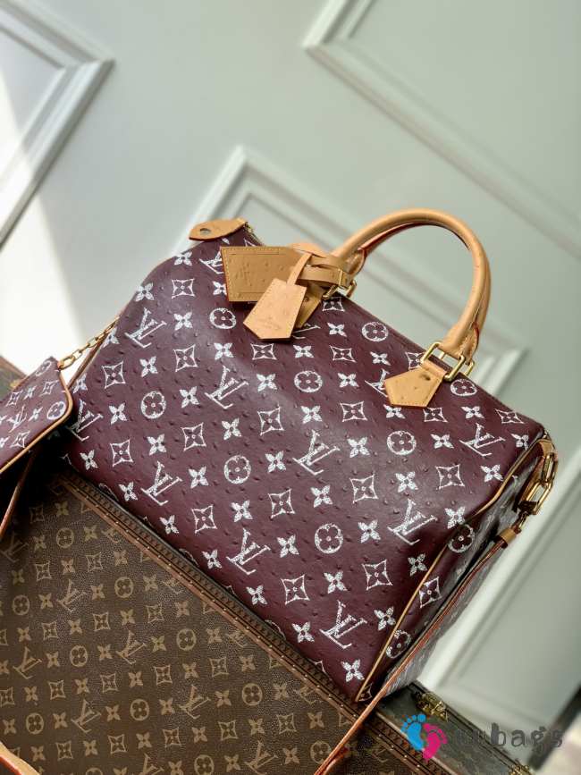 Uubags ouis Vuitton N88228 Speedy P9 40 Monogram Bag Burgundy Ostrich Leather 40x26x23cm - 1
