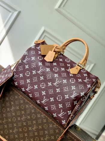 Uubags ouis Vuitton N88228 Speedy P9 40 Monogram Bag Burgundy Ostrich Leather 40x26x23cm