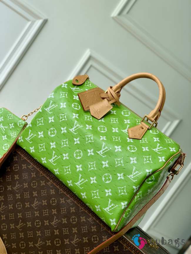 Uubags Louis Vuitton N88228 Speedy P9 40 Monogram Bag Leaf Ostrich Leather 40x26x23cm - 1