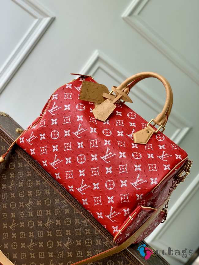 Uubags Louis Vuitton N88228 Speedy P9 40 Monogram Bag Red Ostrich Leather 40x26x23cm - 1