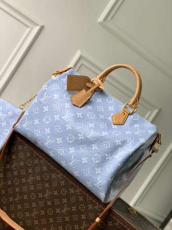 Uubags Louis Vuitton N88228 Speedy P9 40 Monogram Bag Light Blue Ostrich Leather 40x26x23cm