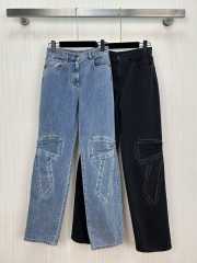 Uubags Chanel High-Waisted Straight-Leg Denim Jeans with 3D Cargo Knee Pockets - 1