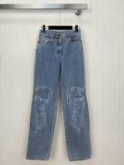 Uubags Chanel High-Waisted Straight-Leg Denim Jeans with 3D Cargo Knee Pockets - 6