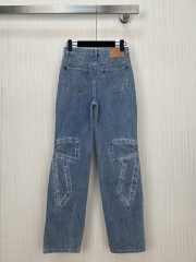 Uubags Chanel High-Waisted Straight-Leg Denim Jeans with 3D Cargo Knee Pockets - 3