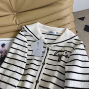 Uubags Dior Striped Sailor-Collar Knit Cardigan with Embroidered Detail - 5