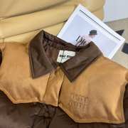 Uubags Miu Miu technical pongé and leather down jacket in coffee - 2