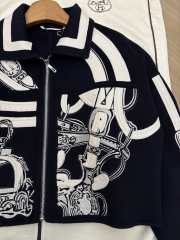 Uubags Hermès Equestrian Motif Wool Zip Jacket In Black/ White - 3