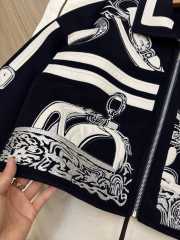 Uubags Hermès Equestrian Motif Wool Zip Jacket In Black/ White - 4