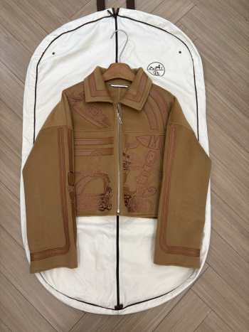 Uubags Hermès Equestrian Motif Wool Zip Jacket In Brown