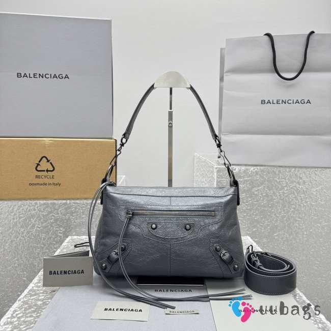 Uubags Balenciaga Le City Moto small in grey volcanic rock Arena Storico lambskin 28x18x11cm - 1