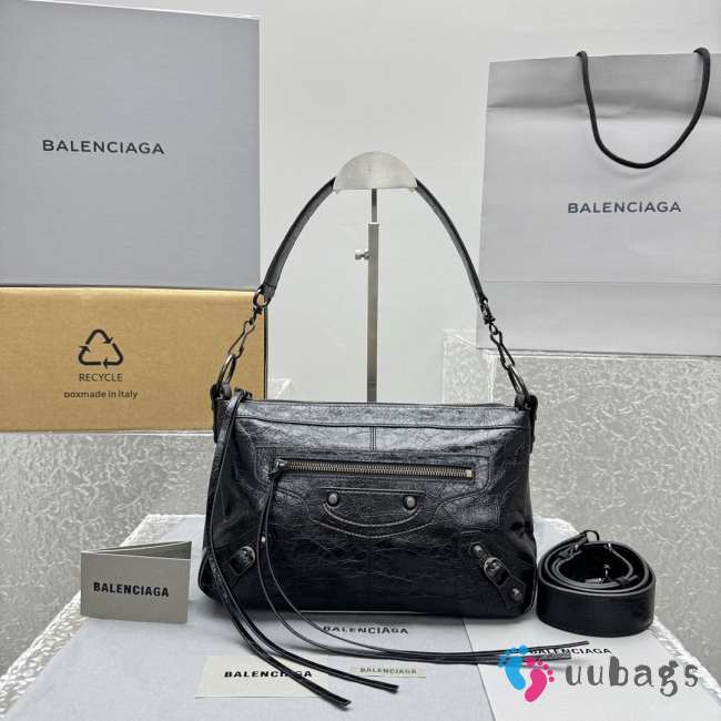 Uubags Balenciaga Le City Moto small bag in black volcanic rock Arena Storico lambskin 28x18x11cm - 1
