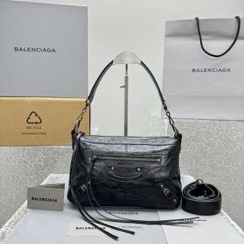 Uubags Balenciaga Le City Moto small bag in black volcanic rock Arena Storico lambskin 28x18x11cm