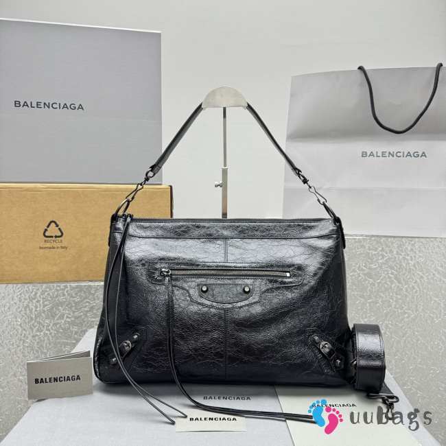 Uubags Balenciaga Le City Moto medium bag in black volcanic rock Arena Storico lambskin 39x26x16cm - 1