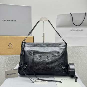 Uubags Balenciaga Le City Moto medium bag in black volcanic rock Arena Storico lambskin 39x26x16cm