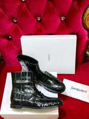 Uubags YSL Patent Croc-Embossed Penny Loafer Ankle Boots In Black - 1