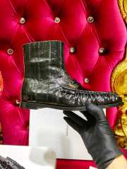 Uubags YSL Patent Croc-Embossed Penny Loafer Ankle Boots In Black - 6