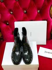 Uubags YSL Patent Croc-Embossed Penny Loafer Ankle Boots In Black - 5