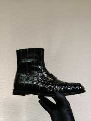 Uubags YSL Patent Croc-Embossed Penny Loafer Ankle Boots In Black - 4
