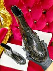 Uubags YSL Patent Croc-Embossed Penny Loafer Ankle Boots In Black - 3