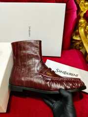 Uubags YSL Patent Croc-Embossed Penny Loafer Ankle Boots In Burgundy - 6