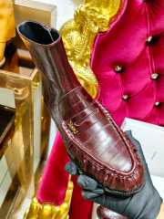 Uubags YSL Patent Croc-Embossed Penny Loafer Ankle Boots In Burgundy - 4