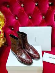 Uubags YSL Patent Croc-Embossed Penny Loafer Ankle Boots In Burgundy - 5