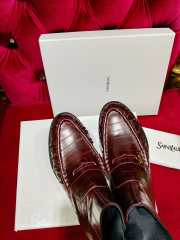 Uubags YSL Patent Croc-Embossed Penny Loafer Ankle Boots In Burgundy - 3