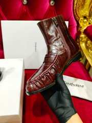Uubags YSL Patent Croc-Embossed Penny Loafer Ankle Boots In Burgundy - 2