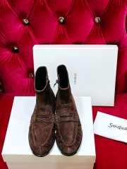 Uubags YSL Suede Penny Loafer Ankle Boots In Dark Brown - 6