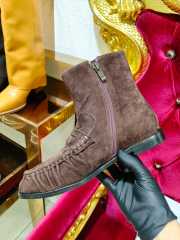 Uubags YSL Suede Penny Loafer Ankle Boots In Dark Brown - 4