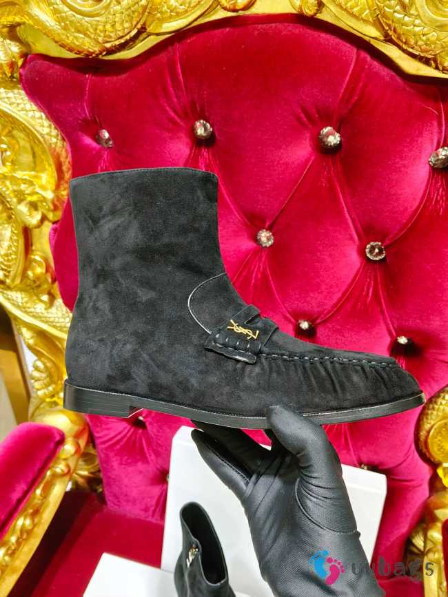 Uubags YSL Suede Penny Loafer Ankle Boots In Black - 1