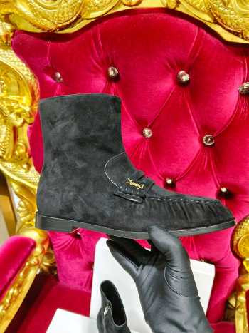 Uubags YSL Suede Penny Loafer Ankle Boots In Black